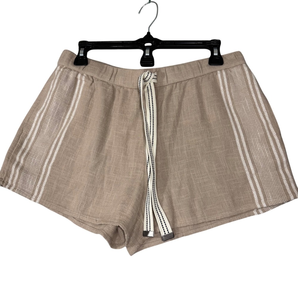 Aerie Shorts Women Medium Tan Striped Cotton Elastic Drawstring Casual Relaxed